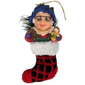 Grandma Stocking Christmas Tree Ornament Doll Ginger Bread Man Hanging Boxed